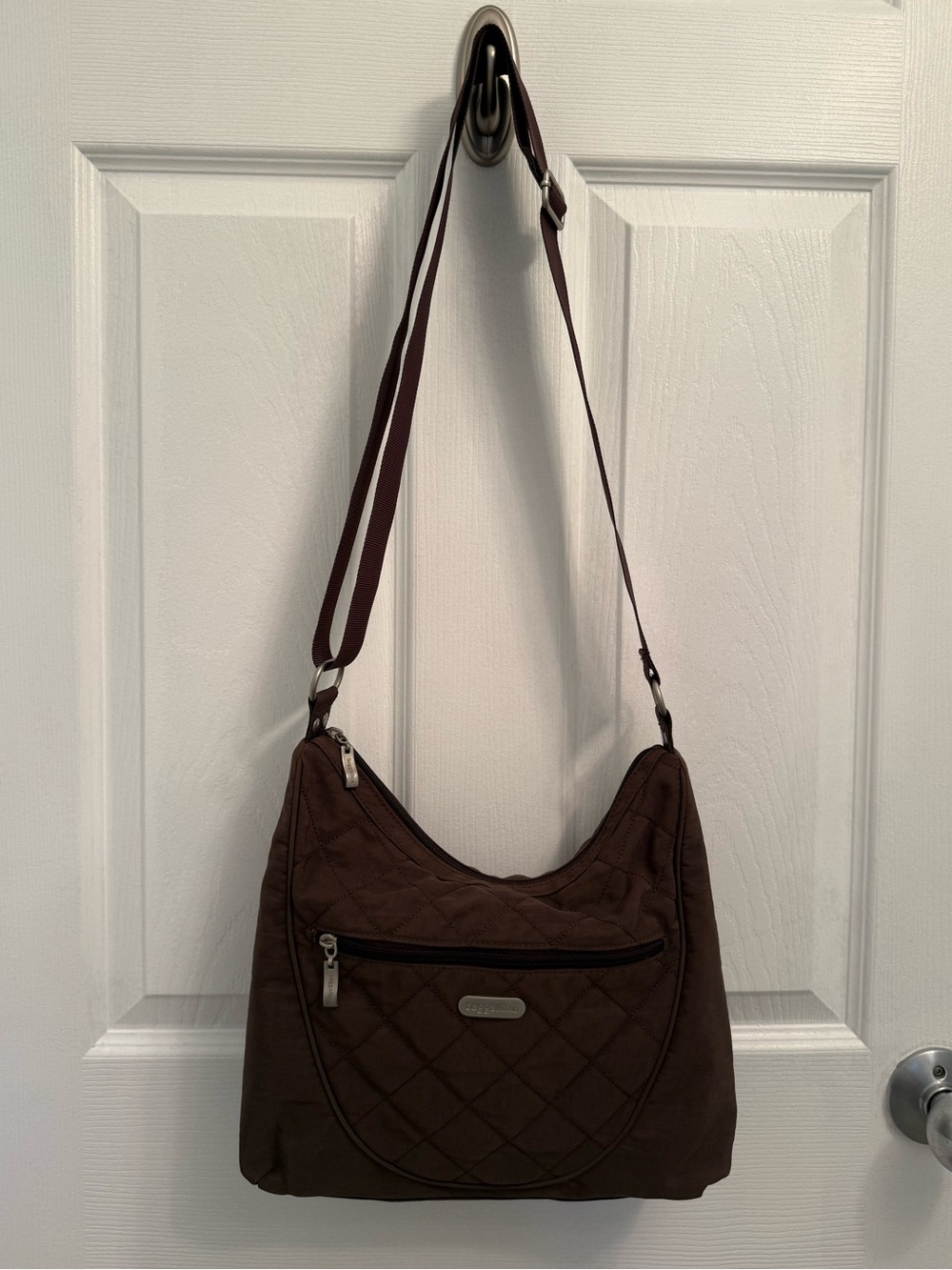 Baggalini Modern Double Zip Brown Quilted Nylon Lightweight Crossbody Bag